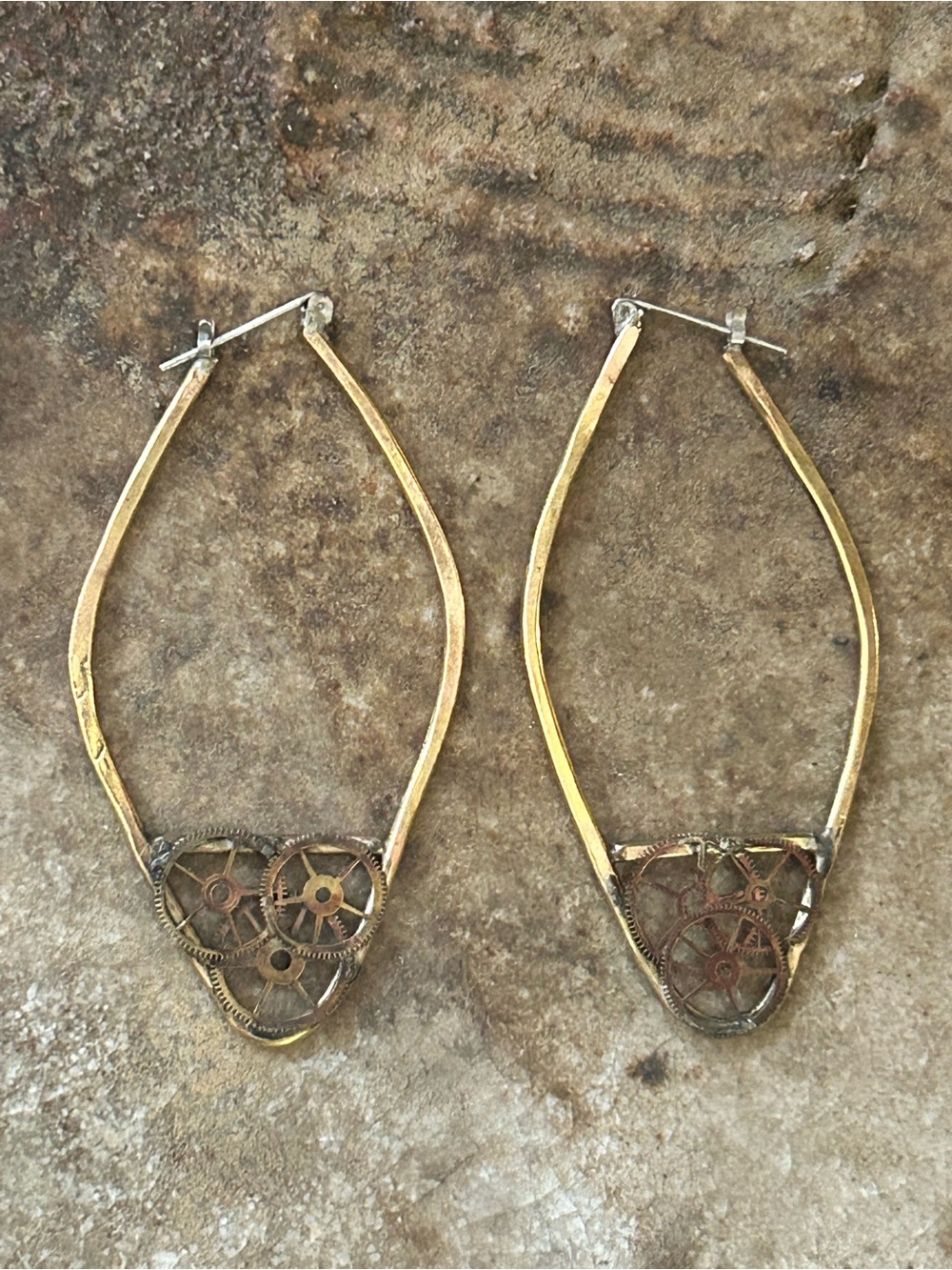 Steam Punk Gold Hoop Earrings